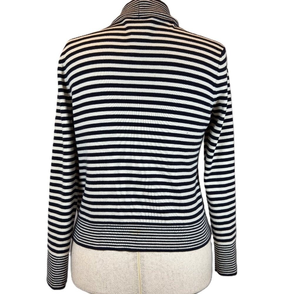 Talbots Striped Cardigan Women's Medium Black White Cropped Preppy Businesswear - Picture 4 of 7